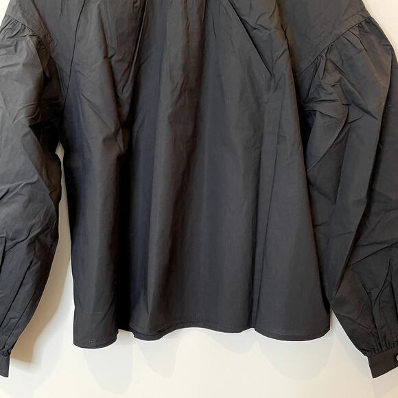 J.Crew Shirred Popover Top Cotton Poplin Long Sleeve Office Date CI522 Black XXS - Picture 11 of 15